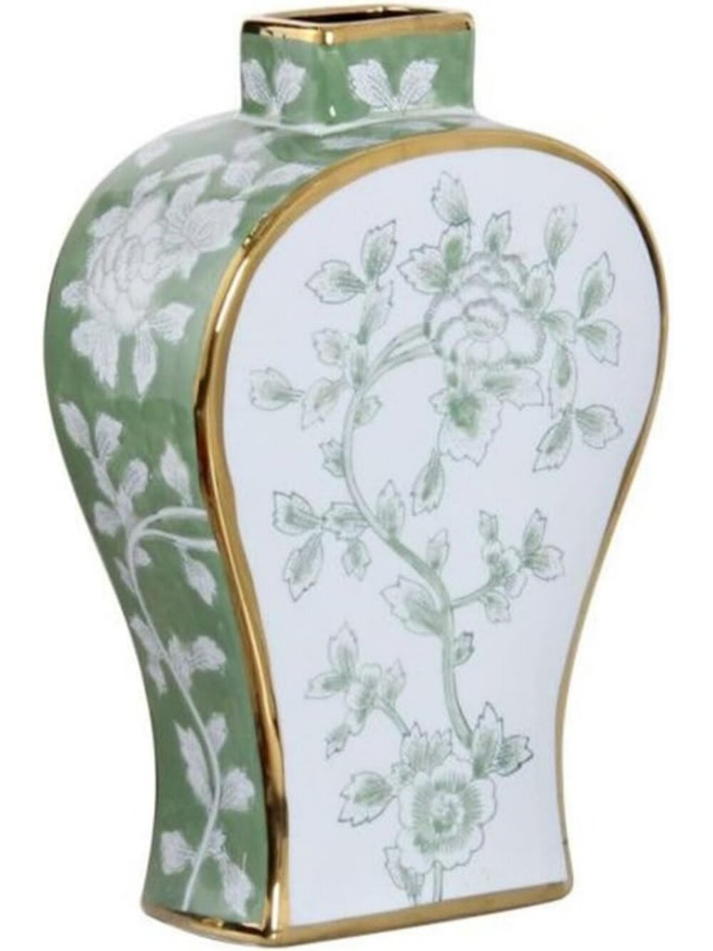 Hand-Painted Floral Ceramic Vase with Gold Trim | Chinoiserie Home Decor 13.6